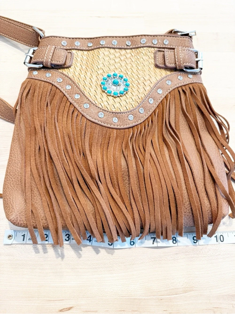 Western Fringe Boho Crossbody Purse turquoise accents Festival